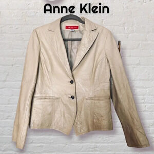 Annie Klein Crinkle Texture Leather Jacket M